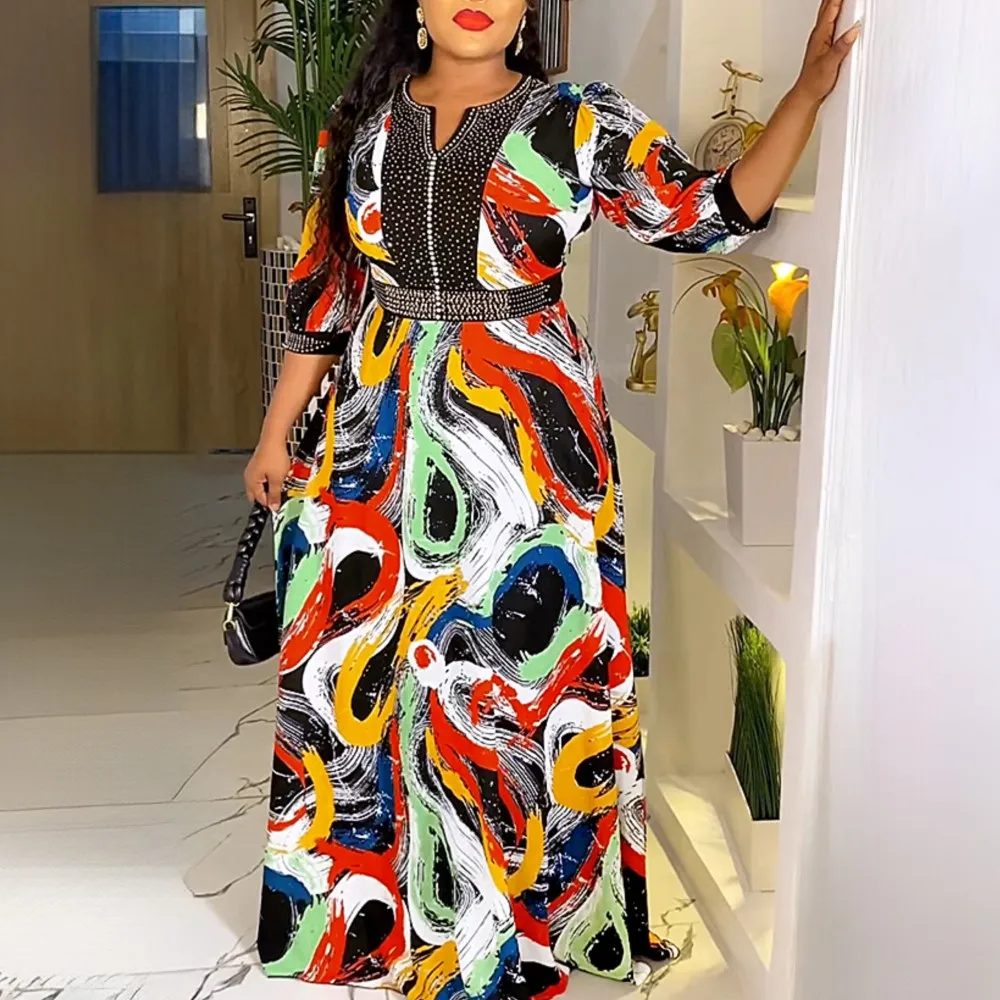 

New African Plus Size Kaftan Dress Wedding Party Printed Gown Turkey Dress luxury elegant 2024 Dashiki African Clothes Ankara