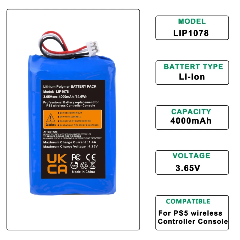 4000 mAh PS5 Oplaadbare Li-ion Batterij LIP1708 Batterijen voor Sony PlayStation 5 Dualsense Controller CFI-ZCT1 W B U