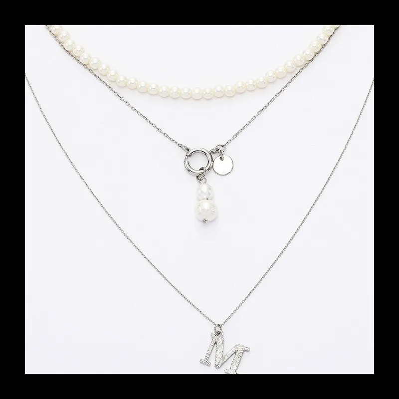 الذهب معدن متعدد الطبقات مكدسة اللؤلؤ المختنق قلادة الزخرفية نمط إلكتروني قلادة الإناث #3