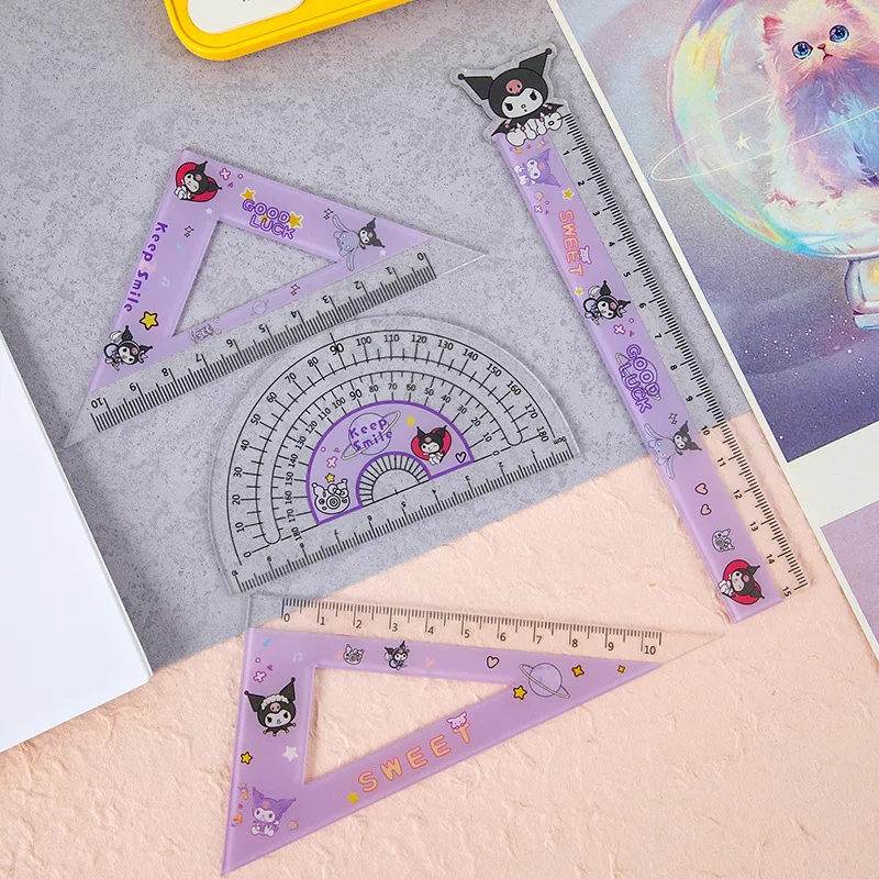 

12set/lot Sanrio Kuromi Kawaii Ruler Set Creative Drawing Tool Bookmark Promotional Stationery Gift School Supplies