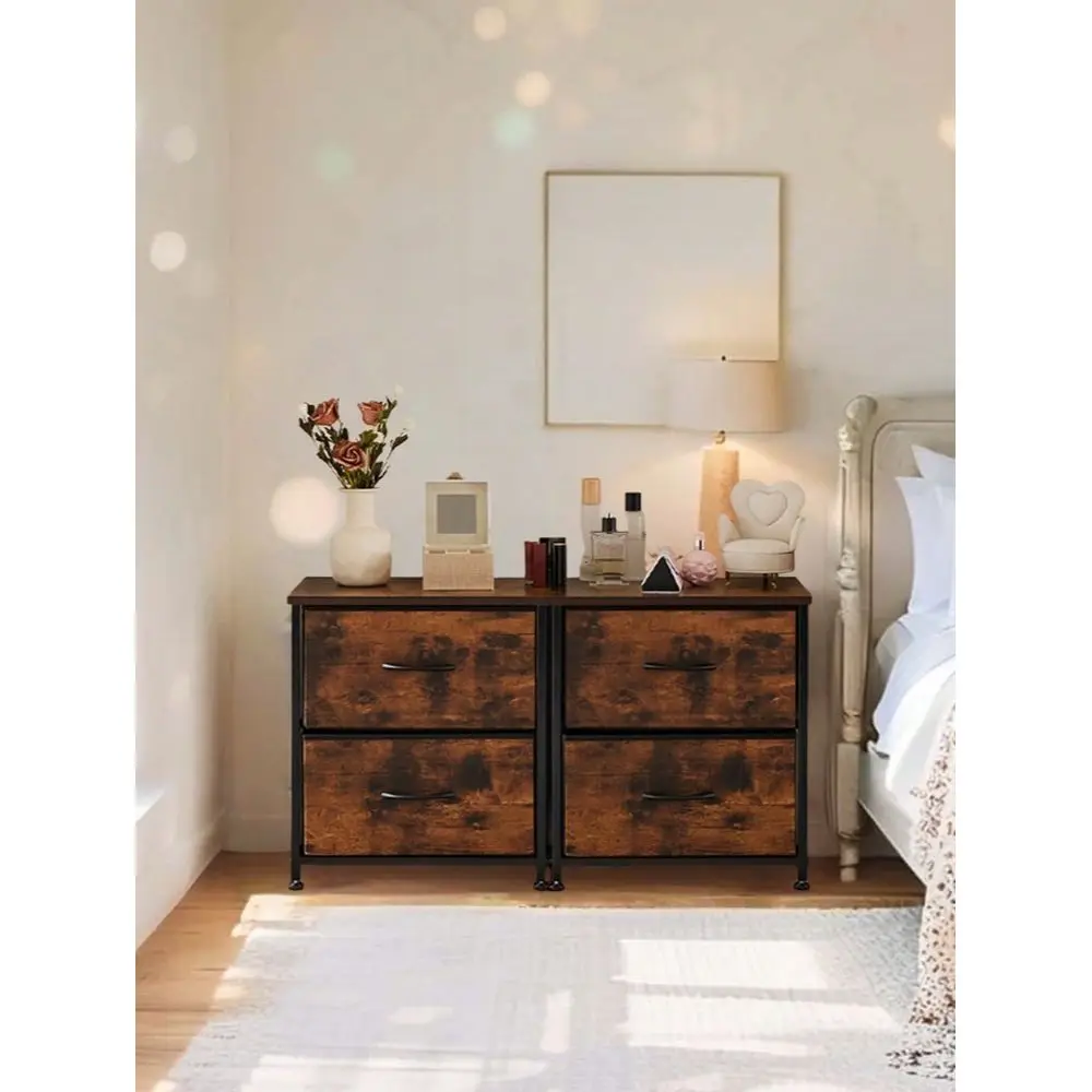 

Nightstand Set With 2 Fabric Drawers Wooden Top Bedside Tables For Bedroom Small Spaces Dorms. Dual Use As Small Dressers Night