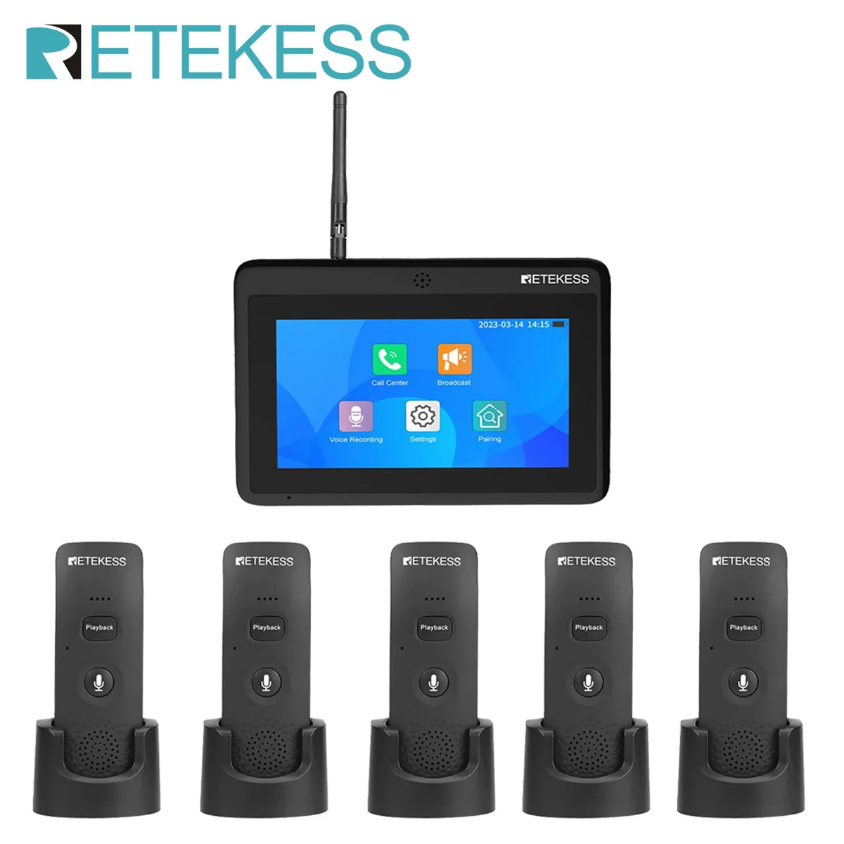 Retekess TD125 Pagers For Restaurant Wireless Waiter Call System Voice Two-Way Intercom 5 Transmitters 1 Receiver For Cafe Hotel