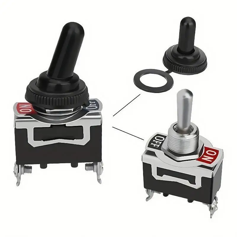 Toggle Switch 6Pcs Industrial Grade 2 Pin 2 Position ON OFF Rocker Switch with Waterproof Cap for Factory Electrical Equipment