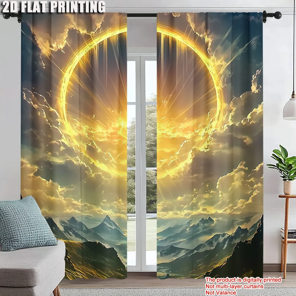 

2pc, Scene Curtain Mountains surrounded by white clouds Durable 100% Polyester Fabric,Without Electricity summer party
