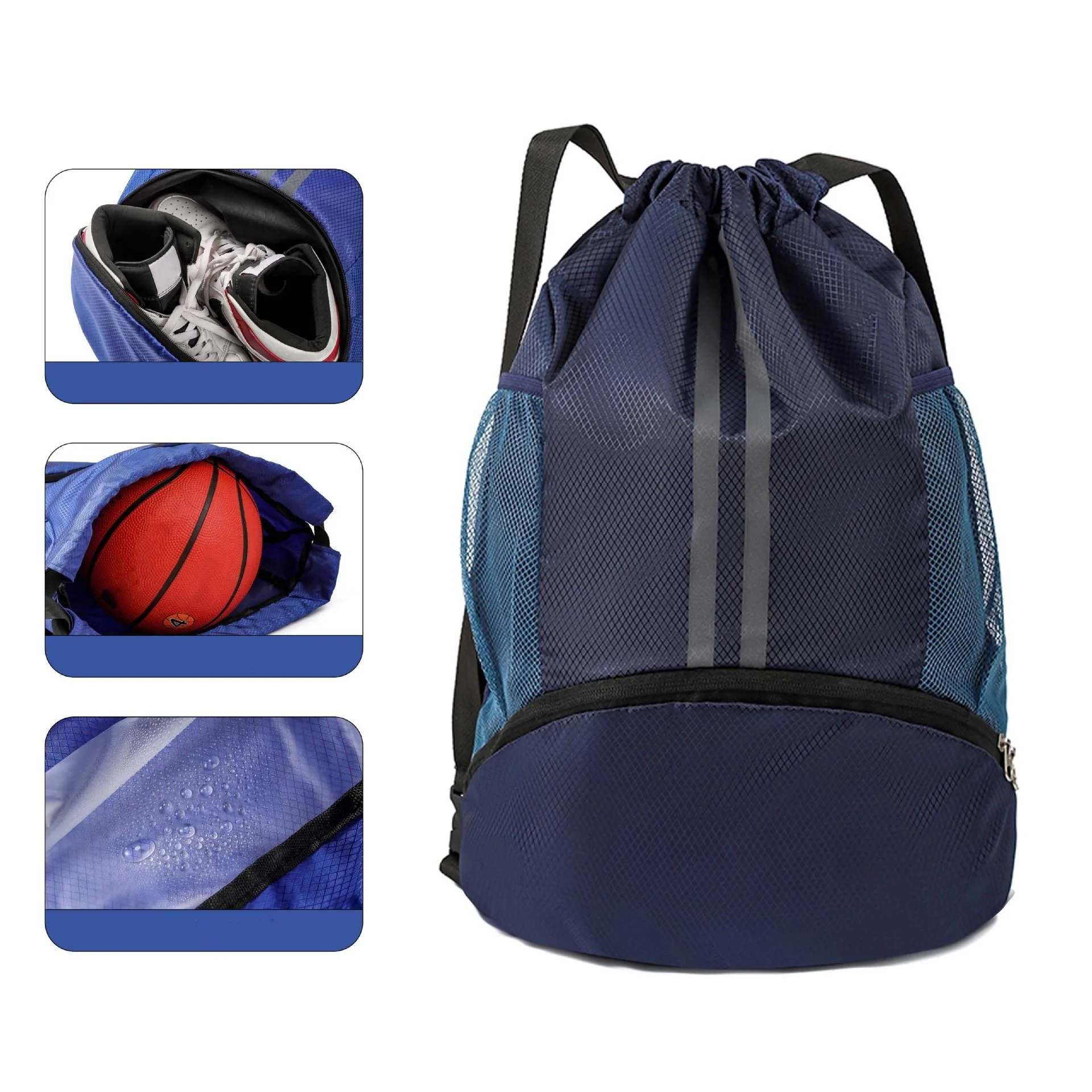 Nylon Casual Fitness Bag Lightweight Basketball Backpack Outdoor Soccer Football Storage Training Drawstring Sports Knapsack