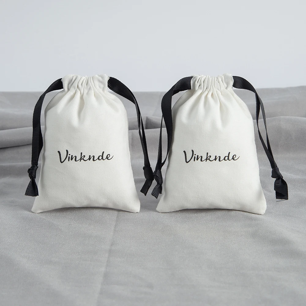 الرباط القطن القماش الحقائب مع الشريط الأسود ، أكياس المجوهرات هدية ، هدايا الزفاف ، كيس الحلوى ، السائبة ، شعار مخصص ، الأبيض ، 100 حزمة #2