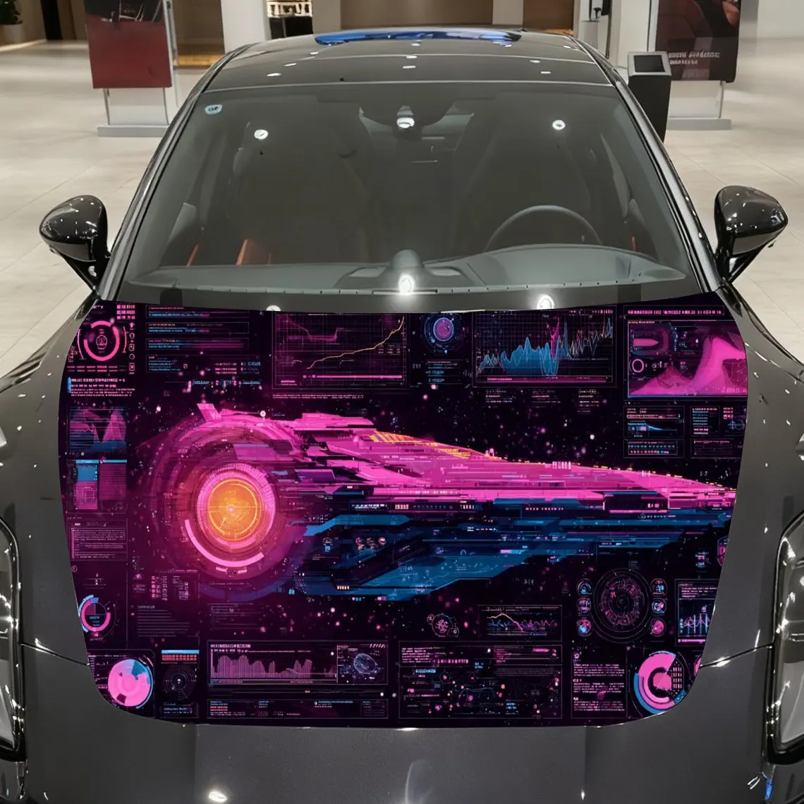 غلاف فينيل للسيارة على شكل سفينة نجوم باللون الوردي والأرجواني، ملصق غطاء محرك السيارة المقاوم للماء من مادة PVC، عصا ذاتية اللصق مقاومة للخدش #1