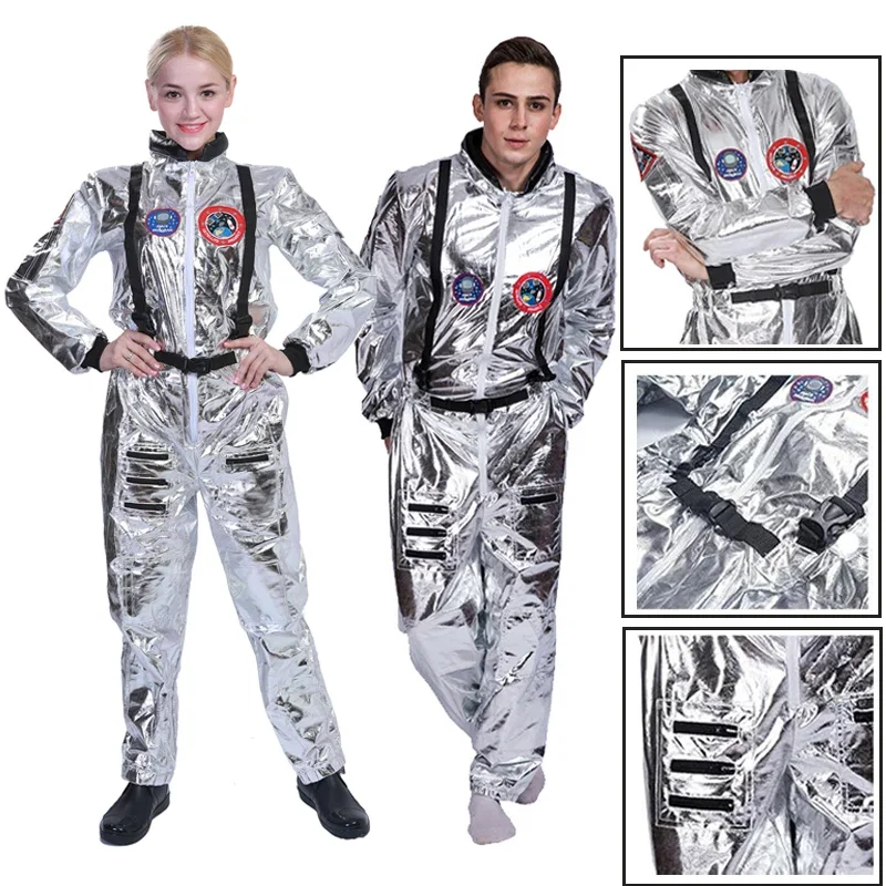 

Silver astronaut costume adult for women men cosplay costumes spaceman jumpsuit space suit outfit Halloween