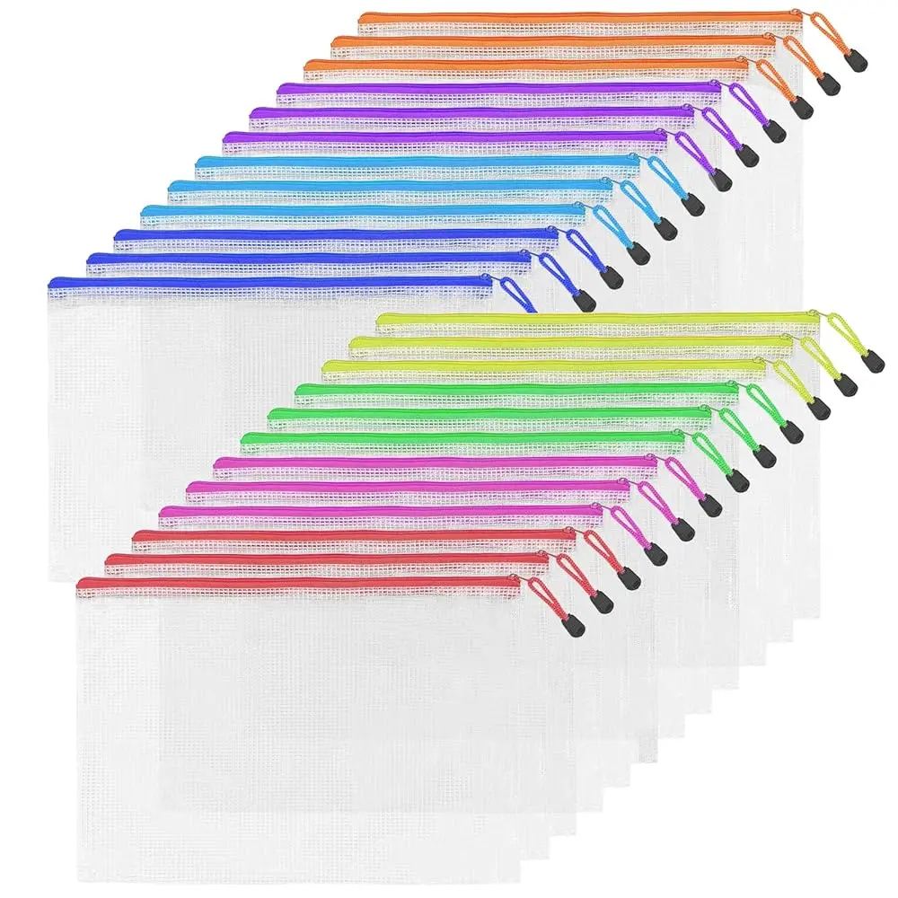 

24pcs A4 Mesh Zipper Pouch Bags, Mesh Bags with Zipper Bulk, Pouches for Organization, Clear Storage Bags for Classroom, Trav