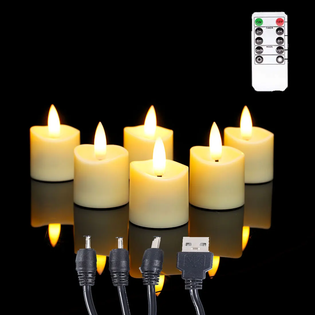 Pack of 6 USB Rechargeable Remote Control Christmas Votive Candles,Timer Warm Yellow Light Battery Room Decorative Candles