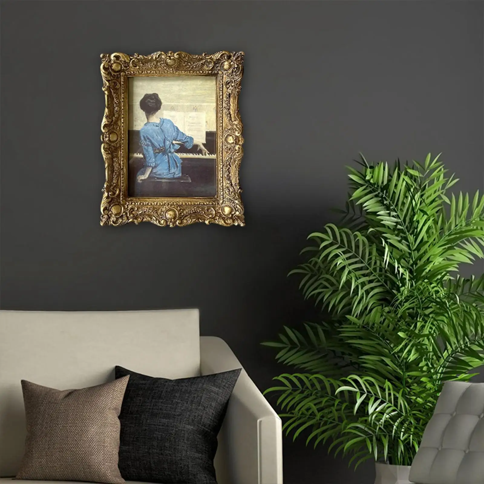 Antique Gold Photo Frame Picture Holder Wall Desktop Embossed Ornate for Wedding Office Living Room Decor Table Ornament Gift