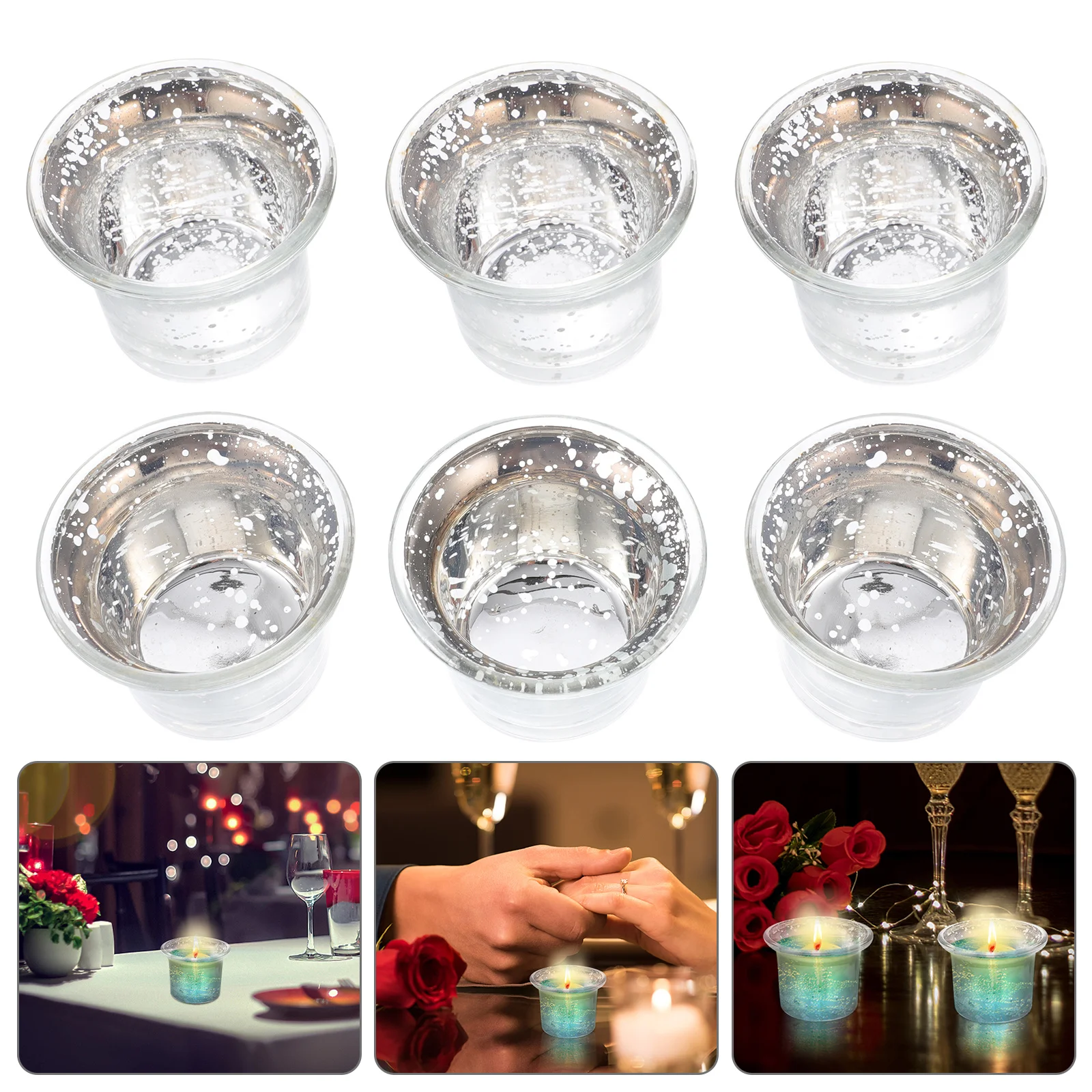 

6Pcs Glass Cup Holder Clear Elegant Style for Table Adornment Container Decorative Candleholder Living Room Setup