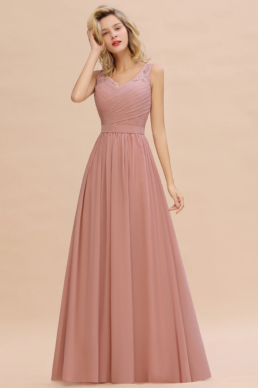 Bridesmaid Dresses Scoop Neckline Chiffon Lace A-line Wedding Prom Formal Evening Party Gowns Sash Robe De Soirée De Mariage