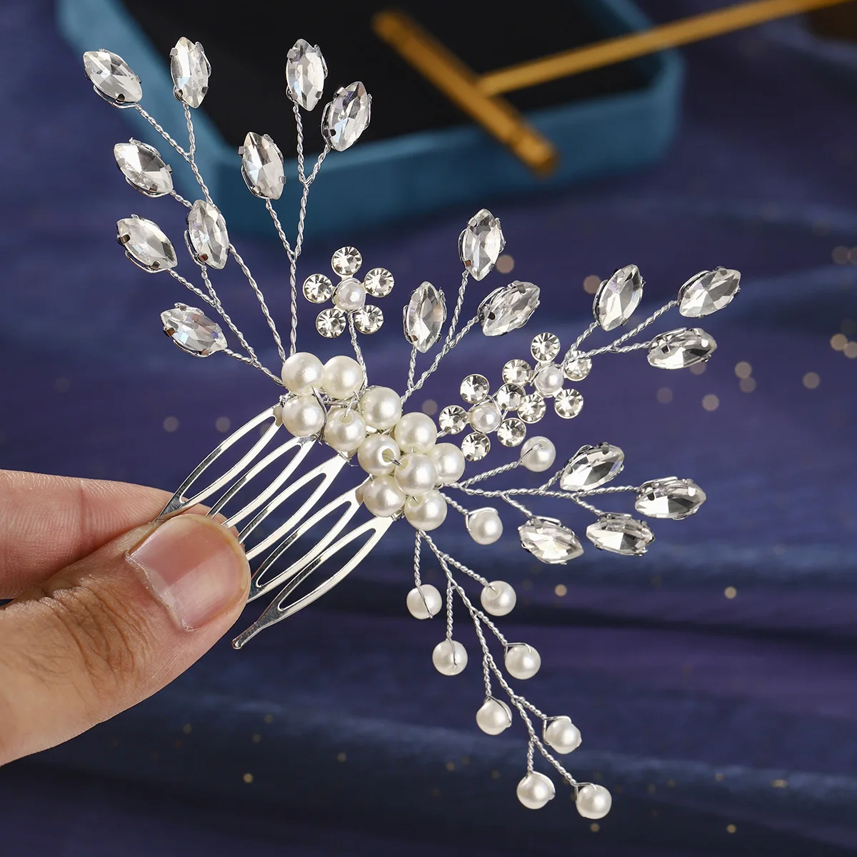 Handmade Pearl Rhinestone Hair Comb for Bridal Updo bridal pearl headpiece - Freshwater pearl and opal hair comb  main image 2