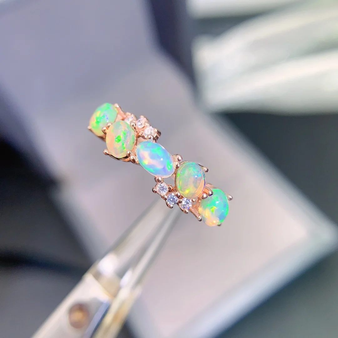 Natural Opal Egg Face Fashion Rings with Silver 925 Trendy Creative Finger Vintage Jewelry for Women Healing Party Gift