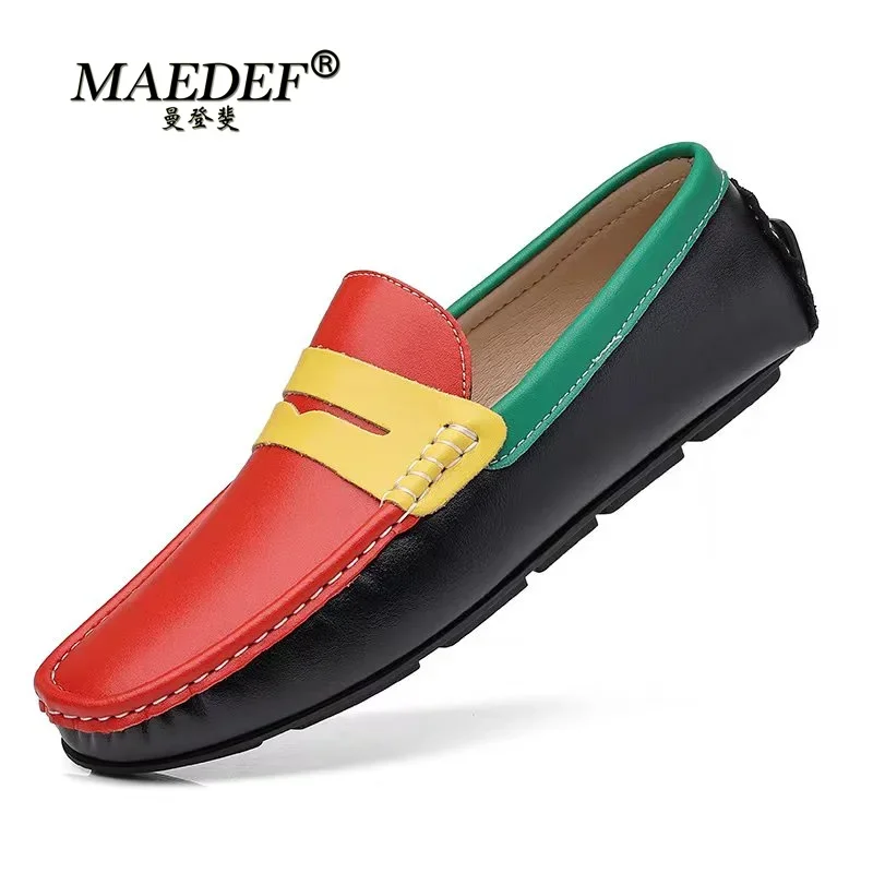 Genuine Leather Men Casual Shoes Luxury Brand 2022 Loafers Moccasins Men Breathable Slip on Mixed Colors Driving Loafers Size 48