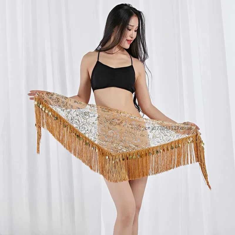 

Belly Dance Tassel Sequin Waist Skirt Chain, Female Stage Performance, Hip Scarf with Gold Coins, Belly Dance Accessories