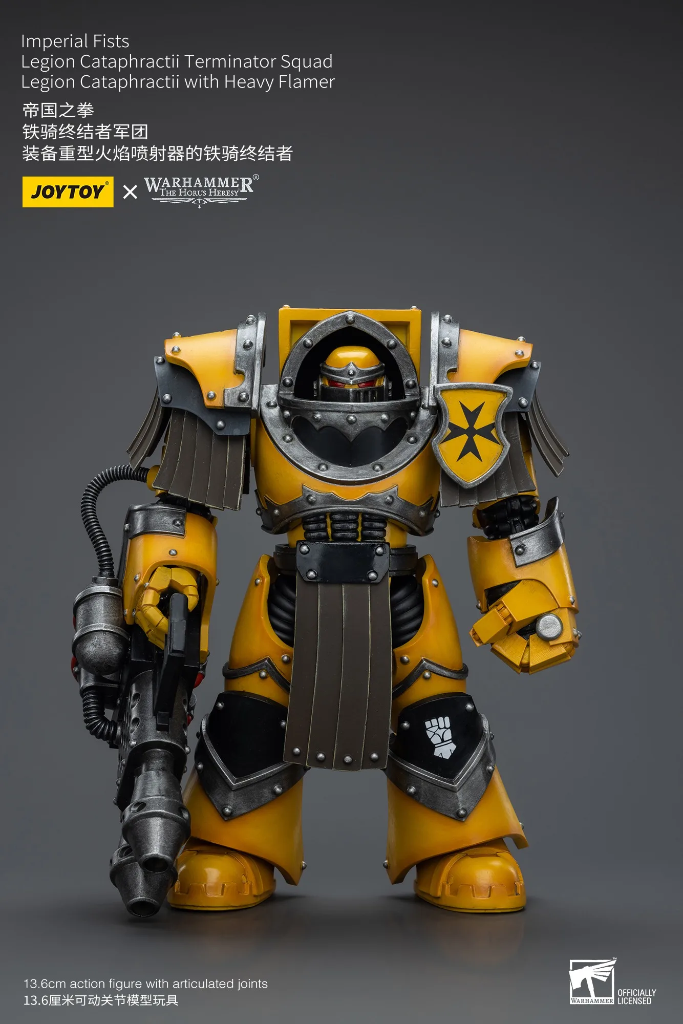 Joytoy warhammer 1/18 figuras de ação punhos imperiais legião cataphractii sargento com estatueta de flameira pesada modelo brinquedo menino presentes