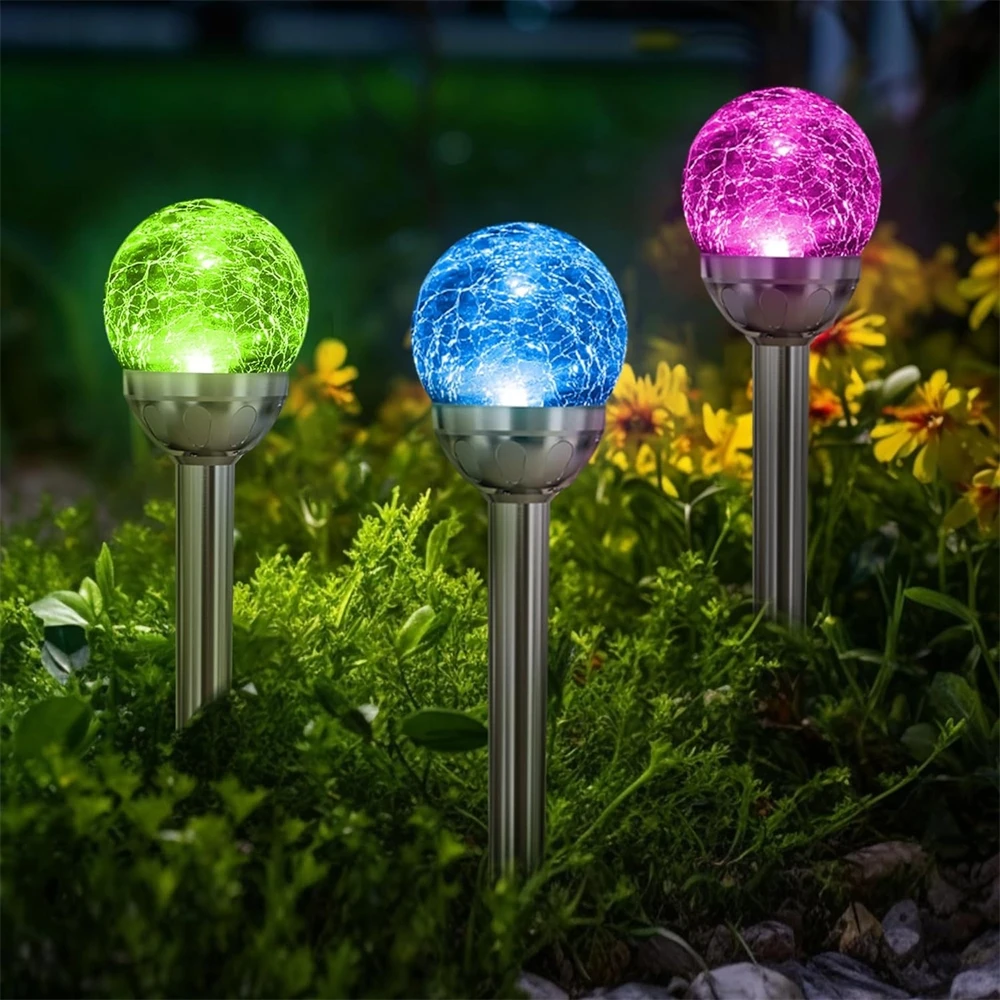 

LED Solar Cracked Glass Ball Lights Lawn Pathway Lamps Outdoor Stainless Steel Waterproof Decoration Lamp for Roadside Garden