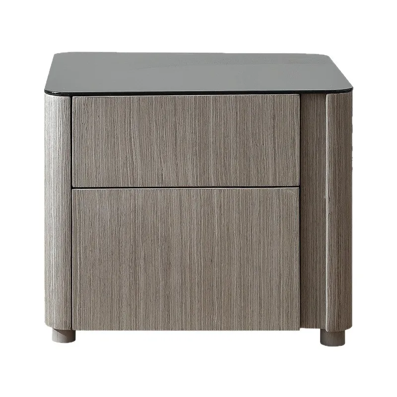 YJQ Italian minimalist solid wood bedside table tempered glass countertop square postmodern creativity