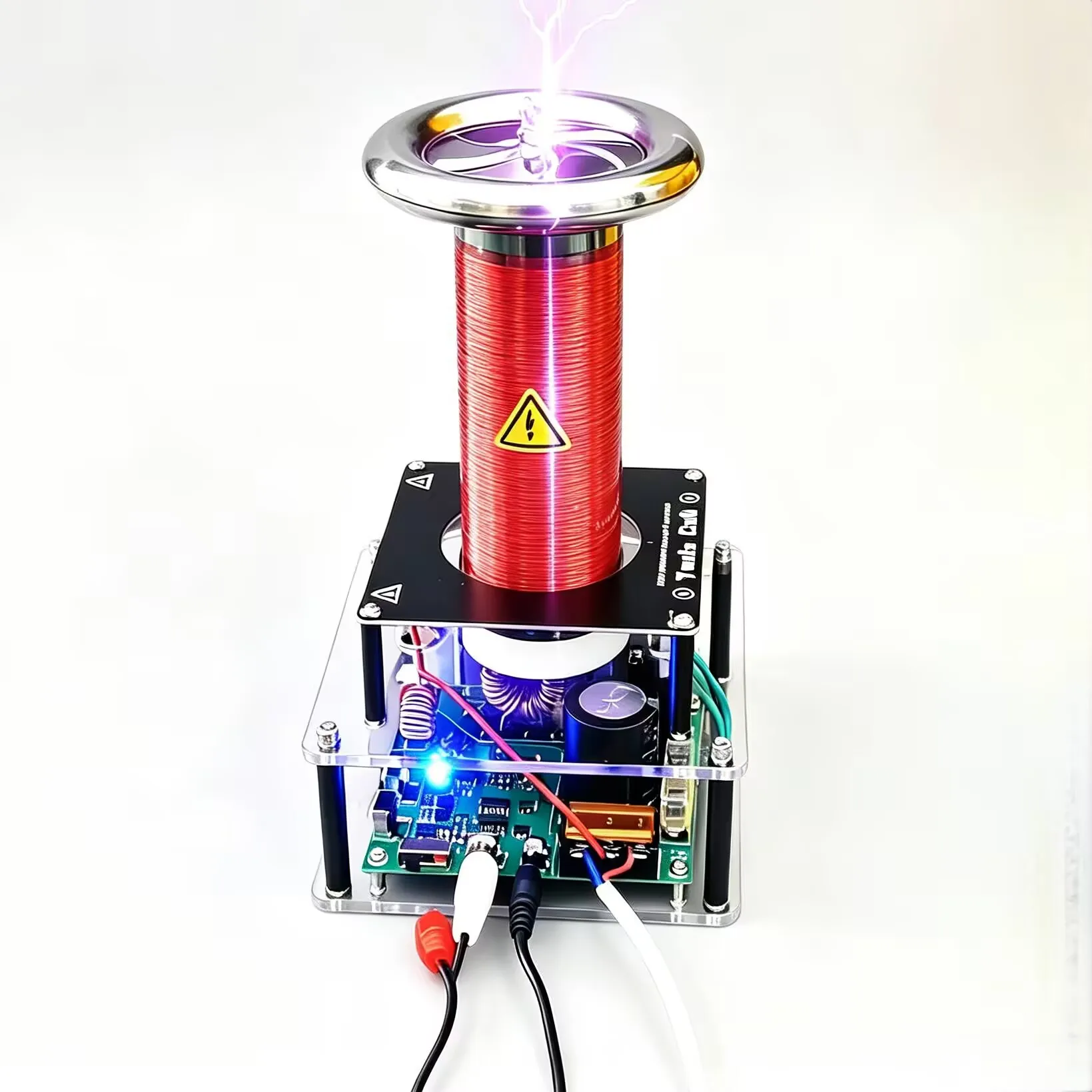 Finished Desktop Tesla Coil SSTC Solid State 10cm Arc Artificial Lightning Pure Copper Secondary Coil PCB Flat Primary Coil