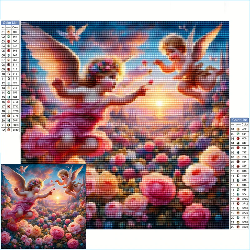 

Новые алмазные картины 2025, полная квадратная дрель, Купидон и роза, сад, алмазная вышивка, товары для девочек, подарочные товары