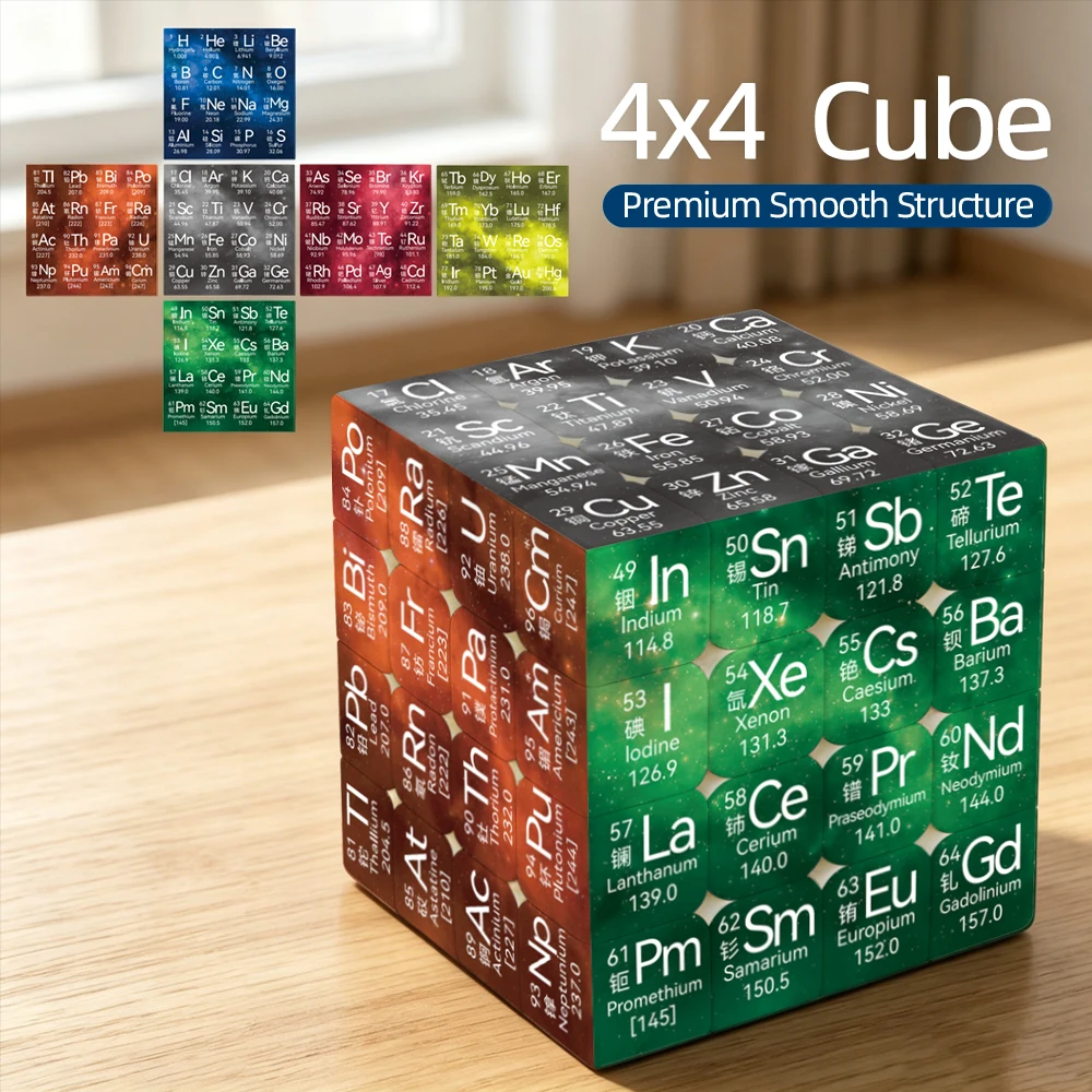 The Periodic Table Cube，Chemistry Cube 4x4 Speed Cube，ZIINA STAR 4x4 Speed Cube Puzzle Magic Cube 4x4x4 Puzzle