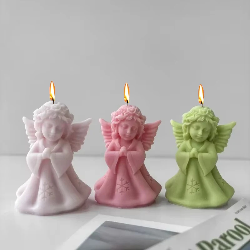DIY lindo Ángel vela molde de silicona 3D oración Ángel molde yeso artesanías resina cemento jabón molde regalo de Navidad herramientas hechas a mano