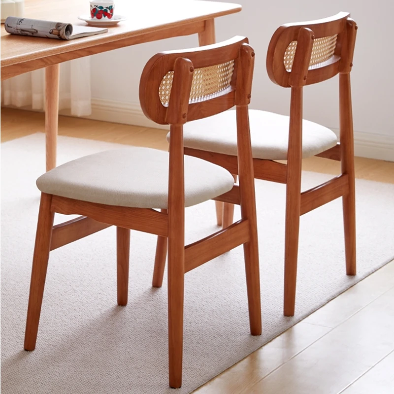  Simple Solid Wood Back Dining Chairs Natural Rattan Computer Seating Multi-Scene Living Room Furniture Aesthetic Versatile Use