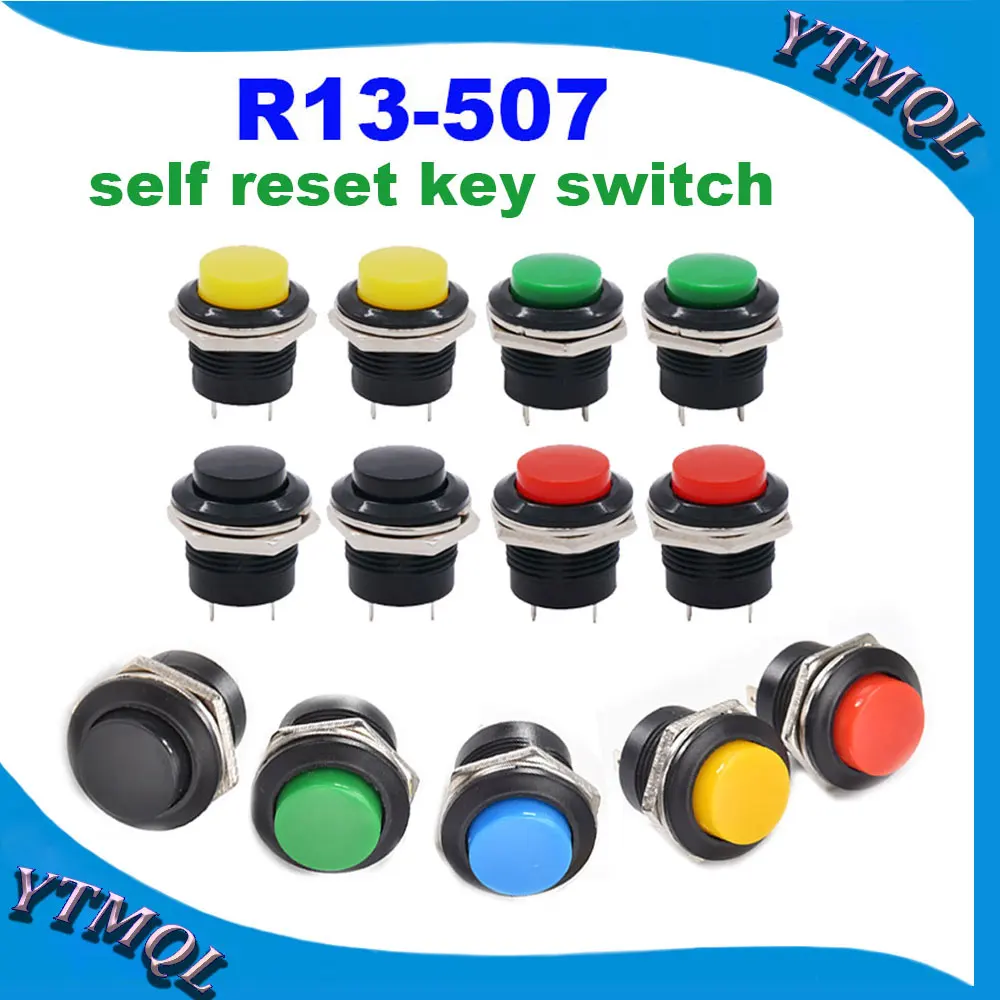 Sakelar Tombol Tekan Bulat-ミニリセットsendiri,2ピン,R13-507, 16mm,3a 250v ac,10個