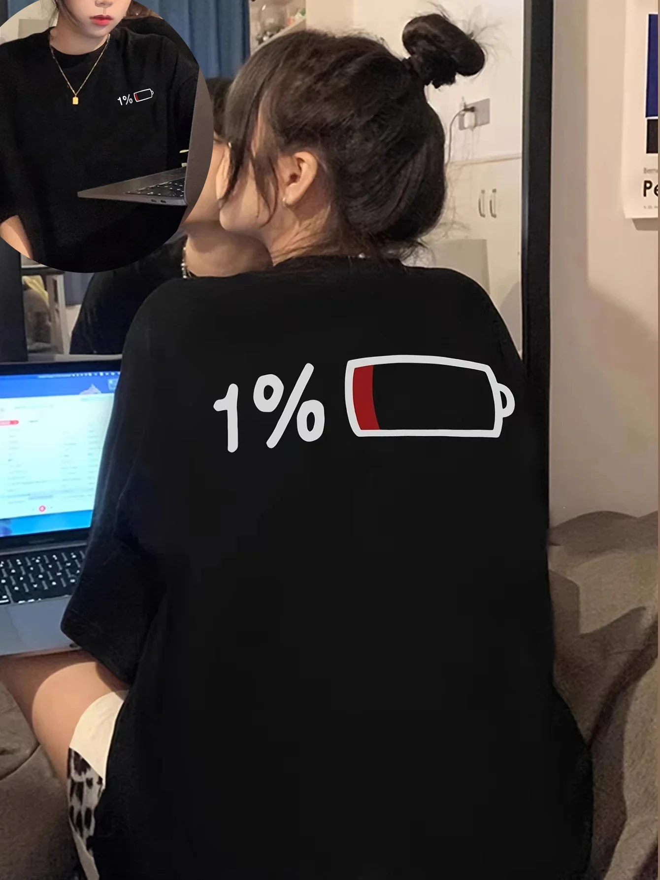 Best-selling Cute Charging Pattern-printed Men's and Women's T-shirts, Loose-fitting, Pure Cotton Short-sleeved Shirts