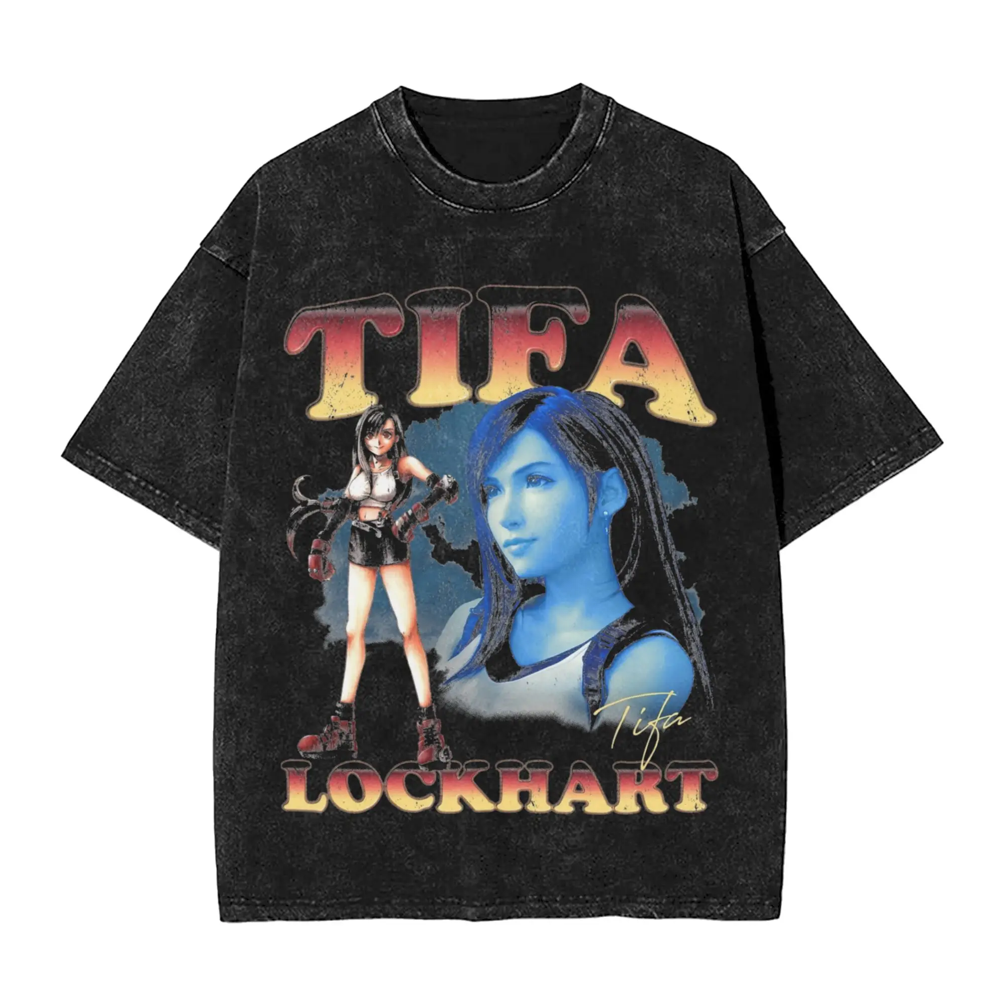 Print Tifa Lockhart Vintage Finals Fantasys 7 Washed Tshirts For Men Women Round Neck Short Sleeve Tops  Cotton Summer Tops