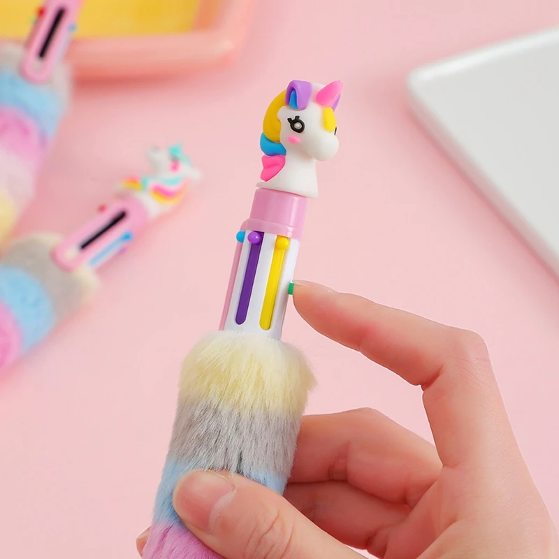 6 Colors Cartoon Plush Ballpoint Pen Writing Pen School Student Stationery Office Supplies Gifts