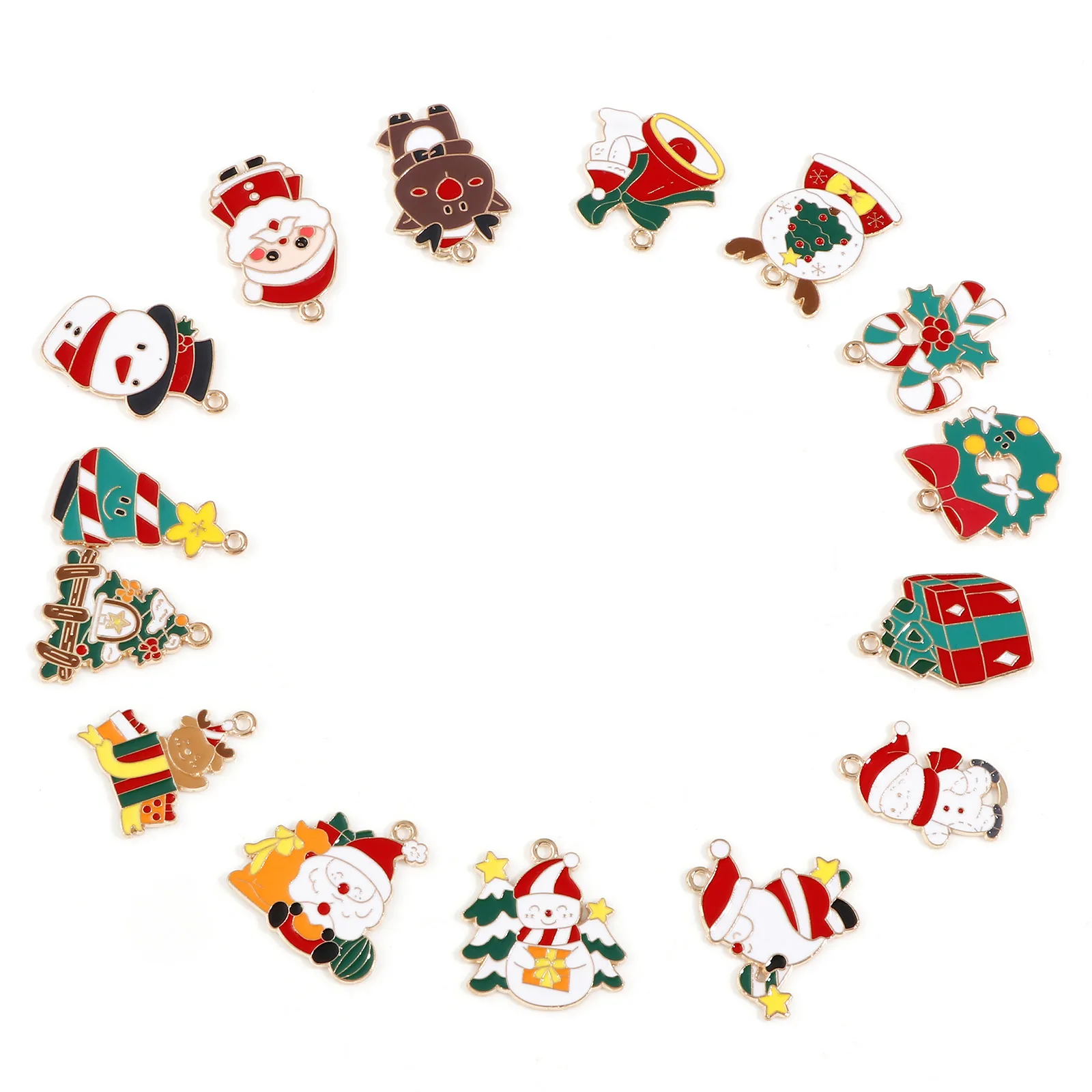 10pcs New Christmas Charms Cartoon Tree Santa Snow Deer Multicolor Enamel Metal Pendants DIY Necklace Bracelets Jewelry Gifts