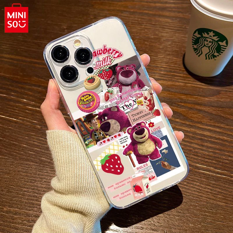 MINISO Ins Woody And Lotso Edge Phone Case for Iphone 14 13 11 12 Pro Max XR XS 7 8 Plus Cute Girl Clear Gift Silicone Anti-fall