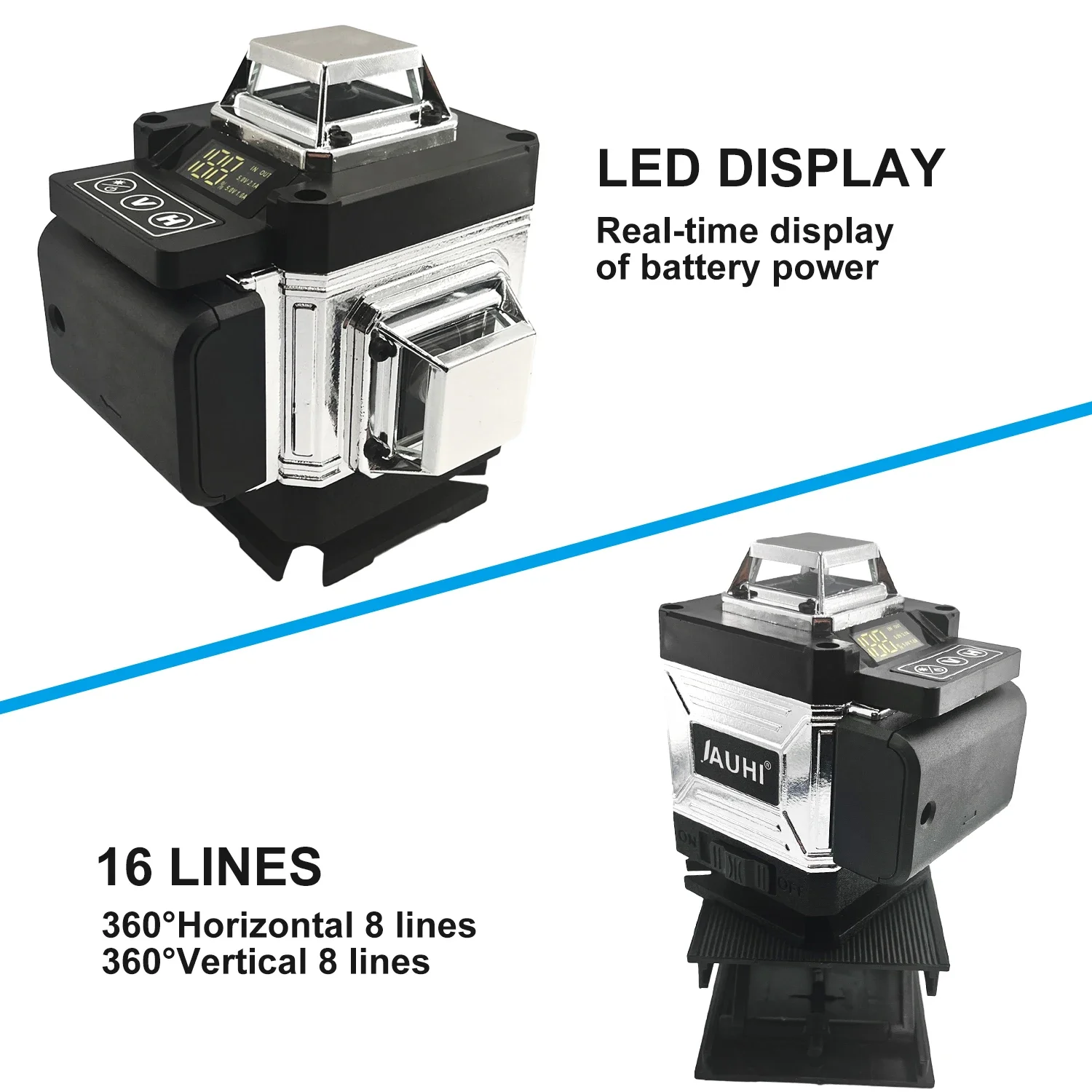 JAUHI 16 Lines 4D Laser Level Self-Leveling 360 Horizontal And Vertical Cross Super Powerful Green Laser Level With 2 Battery