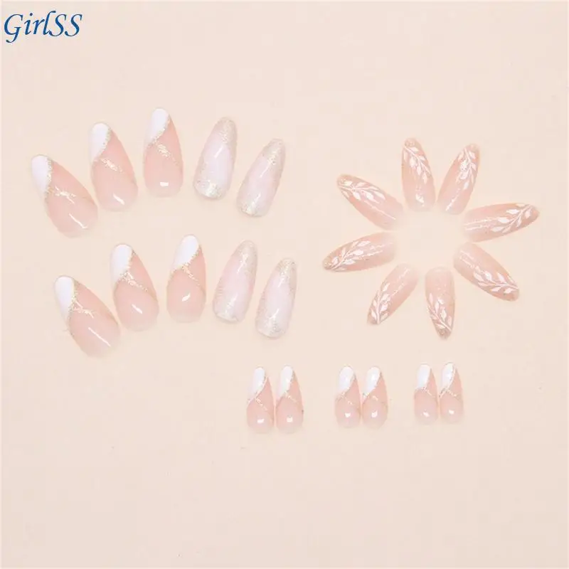 24 個グリッタープレス爪フレンチフェイクネイル接着剤人工爪 T4MB