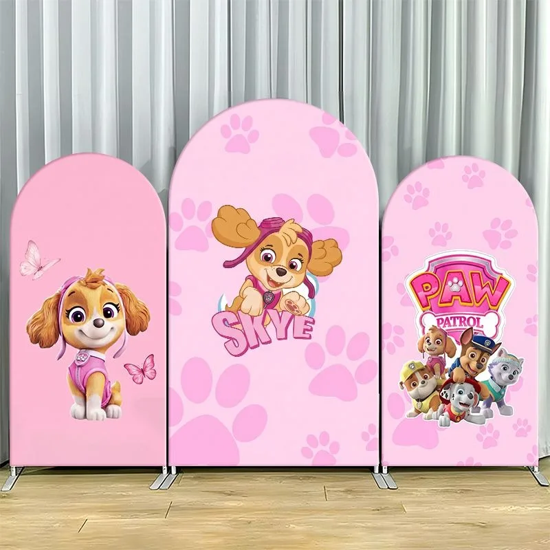 

Paw Patrol Arch Backdrop Cover Premium Thick Fabric Custom Party Decoration Pink Paw Print Skye Team Birthday Decor Event Indoor