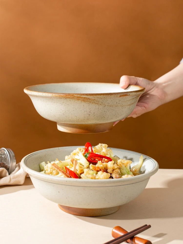 Cuenco de fideos de arcilla Retro con soporte, cuenco de cocina privada comercial especial para Hotel, cocina de Sichuan, ZuiXiang