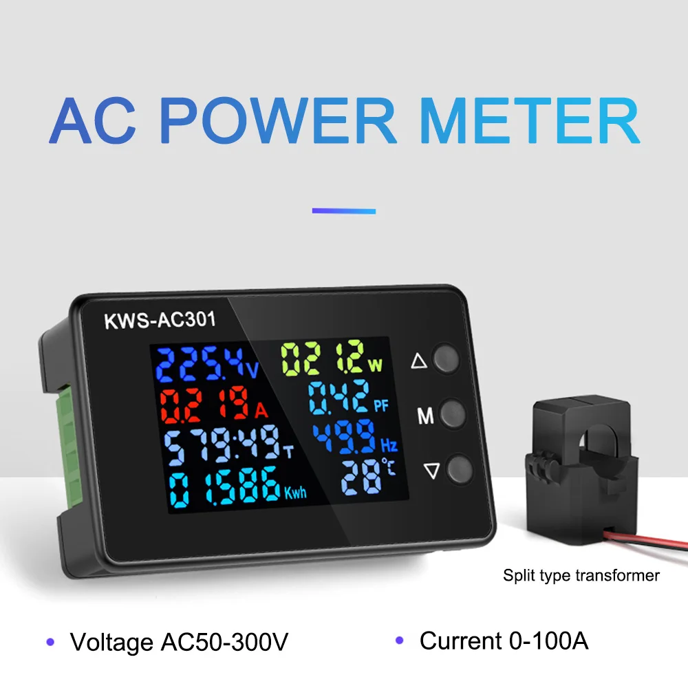 KWS-AC301 Wattmeter Power Meter Voltmeter AC 50-300V 50-60HZ LED AC Electricity Meter 0-20/100A Power Analyzer Detector Tools