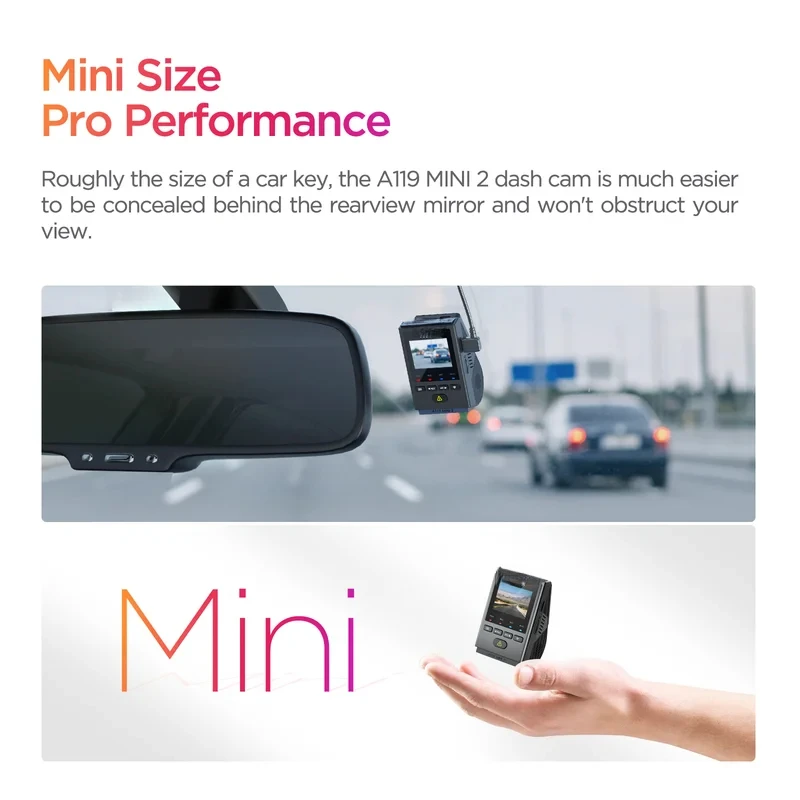 A119MINI-2 Dash Cam 2K 60FPS Car DVRs Voice Control 5GHZ WI-FI and GPS Video Recorder for Cars Buffered Parking Mode