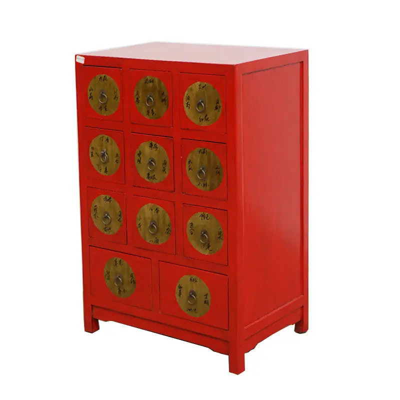 Chinese antique small household locker painted porch decoration solid wood retro old storage chest