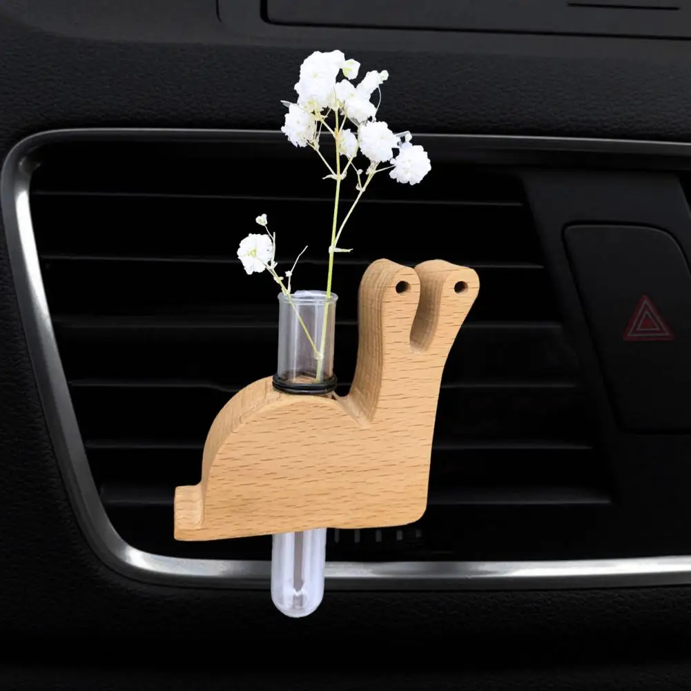 Car Air Outlet Vase Artistic Flower Arranger Holder Universal Tube Vases with Magnet Wooden Stand Auto Interior Perfume Holder