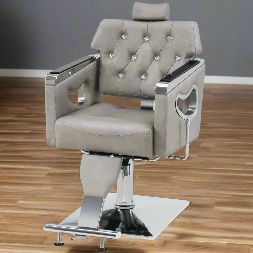 Barber Chair Reclining Salon Chair for Hair Stylist, Antique Hair Spa Salon Styling Beauty Equipment 8132 (Silver Grey)