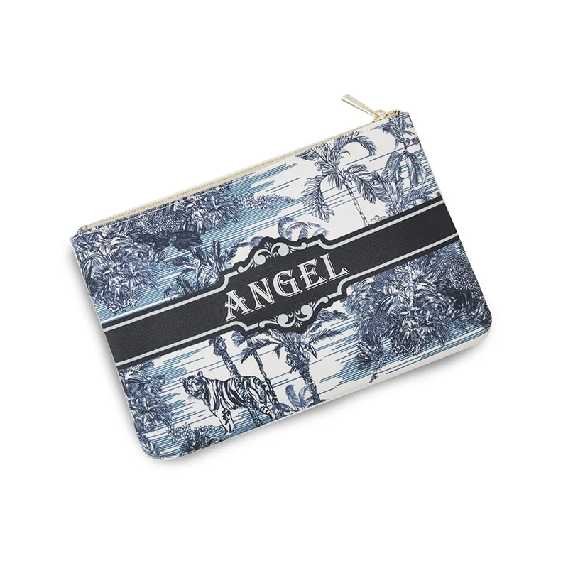 Fashion Customizable Name Women\'s Canvas Clutch makeup bag Purse Party Weekend Vacation Travel Cosmetic Bag Mobile Pouch wallet