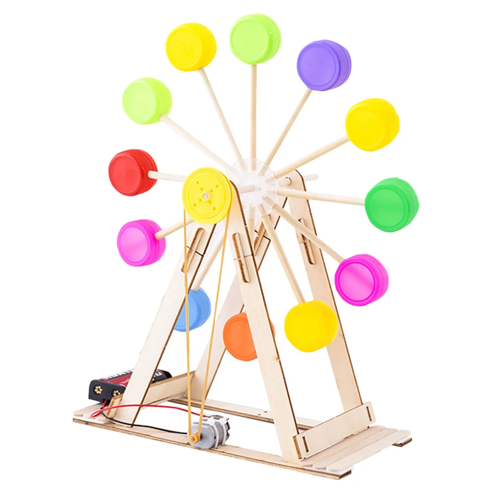 1セット DIY観覧車キット 木製組み立てキット 子供向け 手作り組み立てパズル STEM教育ゲーム 科学実験ギフト