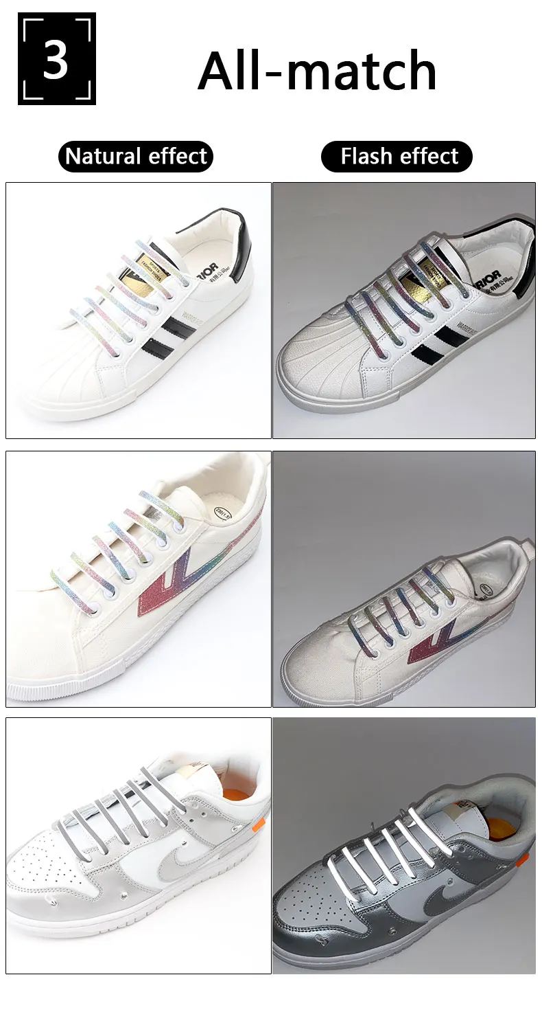 Leuchtende Halbkreis-Schnürsenkel, flache, runde, reflektierende Schnürsenkel, bunte, sternförmige Laserschnürsenkel für Sportschuhe, Basketballschuhe – Detail 7