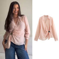 TF.MLN Fashion Shirts For Women Casual Vintage Long Sleeve Blouses Solid Metal Button Lapel 2025 New Spring Summer Women Shirt