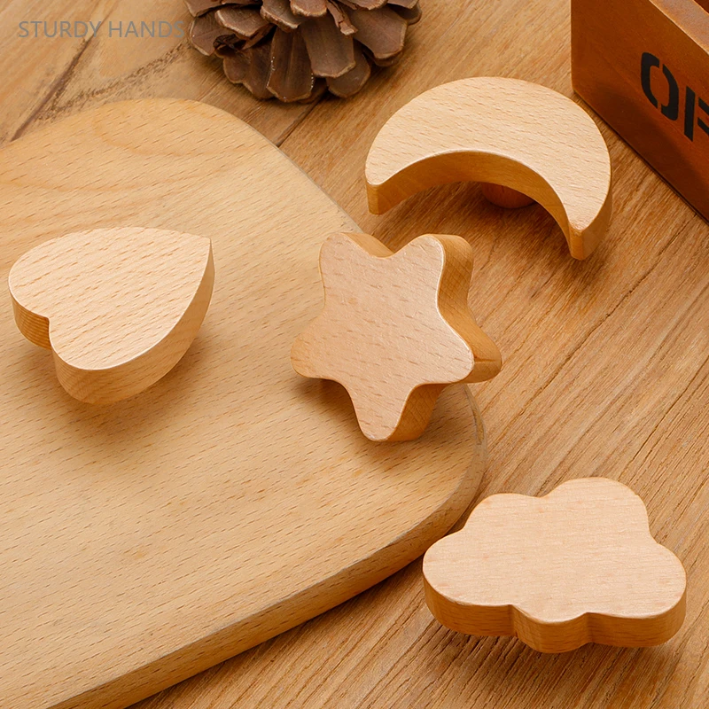 1ชิ้นลูกบิดลิ้นชักเดี่ยวทรงกลมไม้ทึบมือจับประตูตู้โต๊ะห้องนอนของเด็กห่วงเคาะประตู