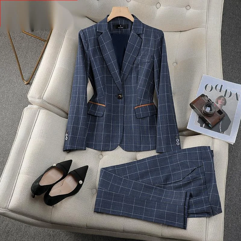 Blazer o pantaloni Casual Vintage Chic a maniche lunghe da donna temperamento Business Streetwear comodo abbigliamento con stampa a scacchi